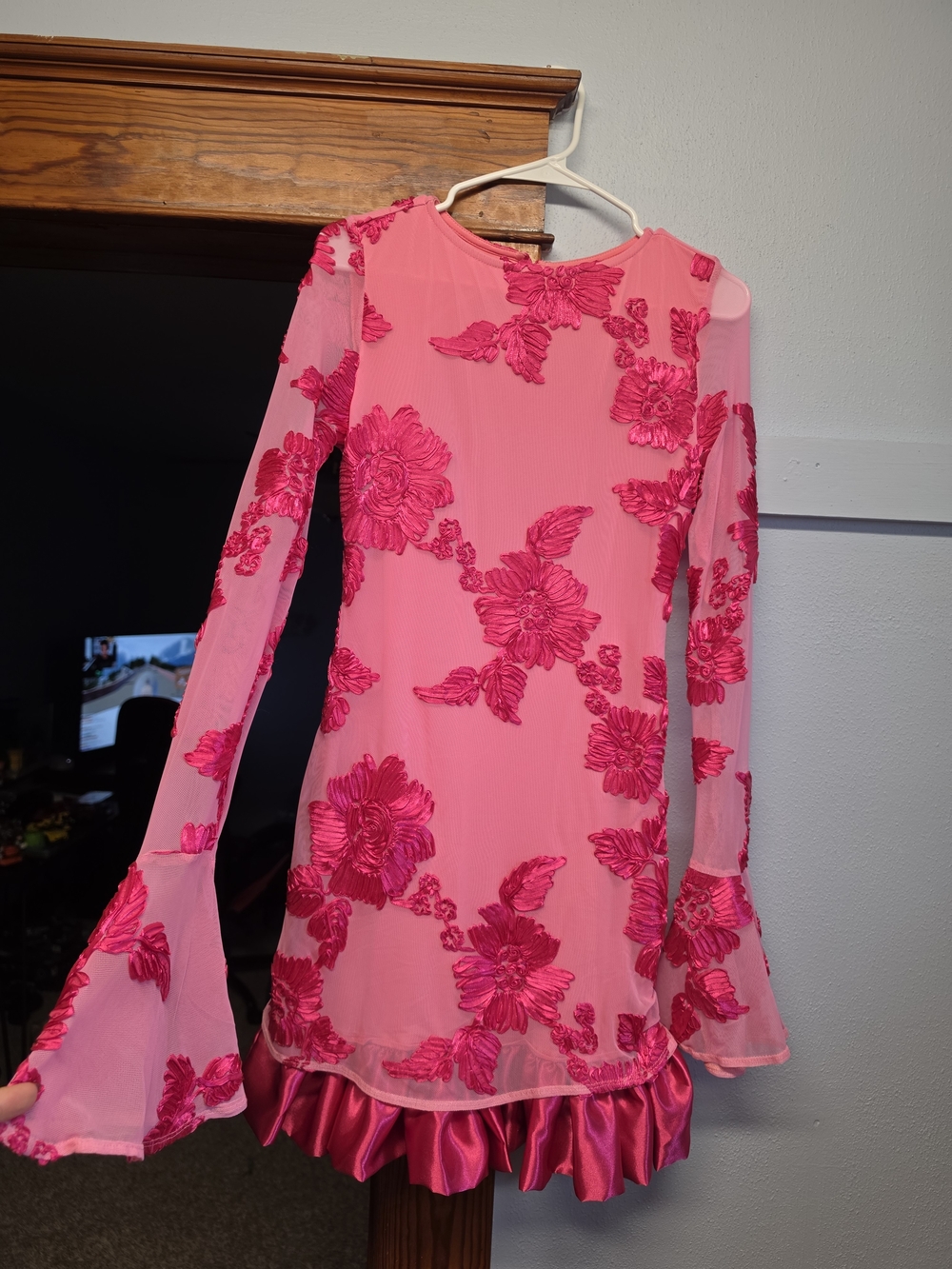 Commense Pink Floral Mini Dress with Hot Pink Appliqué